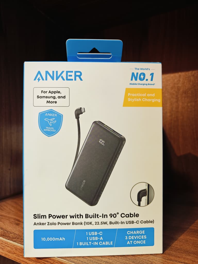 Anker Zolo Slim 10000Mah Power Bank 10K 22.5W Built In Usb C Cable
