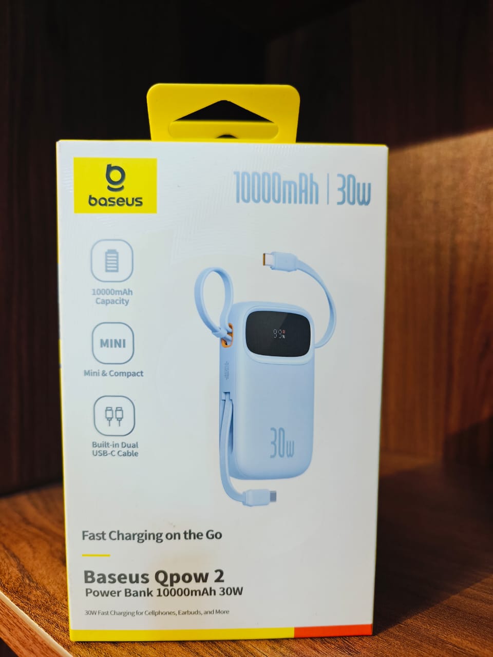 Baseus Qpow 2 10000Mah 30W Power Bank Built In Dual Usb C Cable Mini Compact