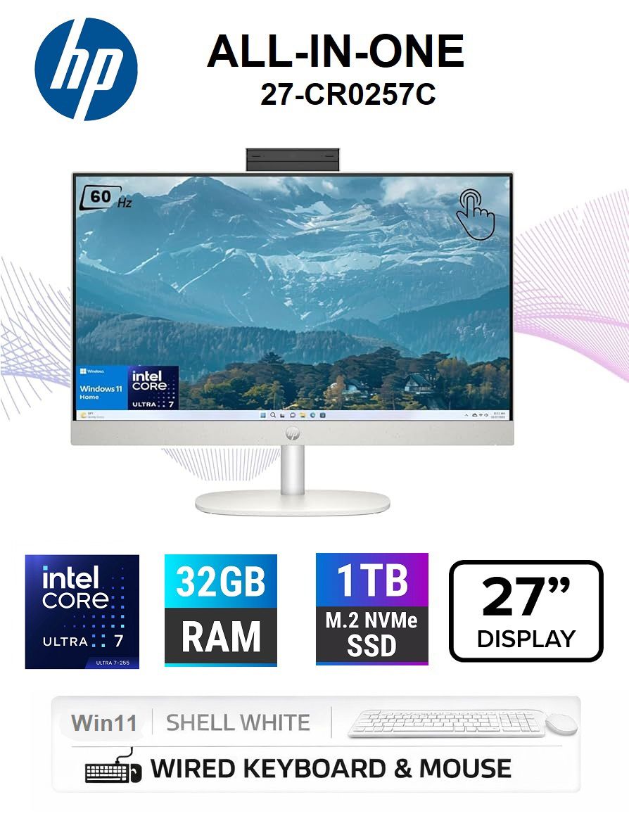 HP 27 Cr000I All In One Pc Intel Core Ultra 7 255U Processor 32GB Ddr5 5600 Ram 1TB