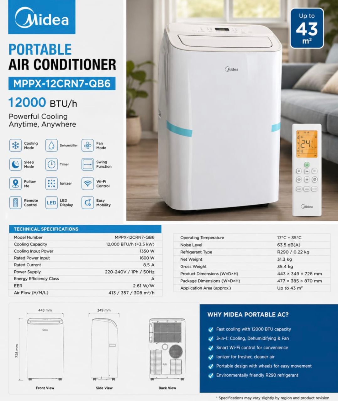 Midea 12000Btu Portable Ac