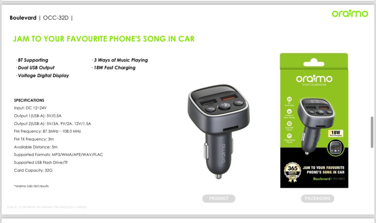 Oraimo Car Bluetooth